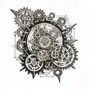 Marcus Aurelius with clock gears forming the shape tattoo design idea