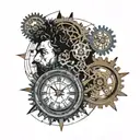 Marcus Aurelius with clock gears forming the shape tattoo design idea