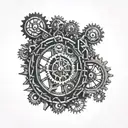 Marcus Aurelius with clock gears forming the shape tattoo design idea