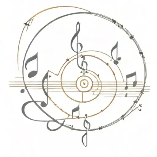time machine with music notes tattoo design idea