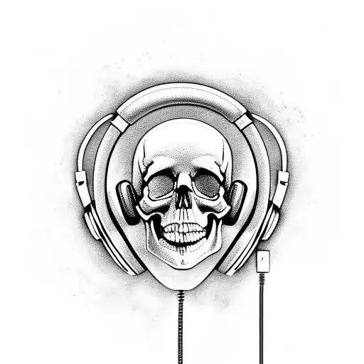 A skull wearing headphones surrounded by soundwaves tattoo design idea