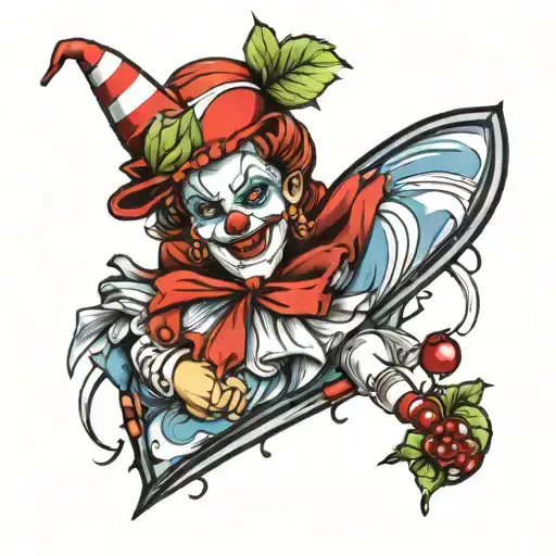 pinup clown cherries surrounded tattoo design idea