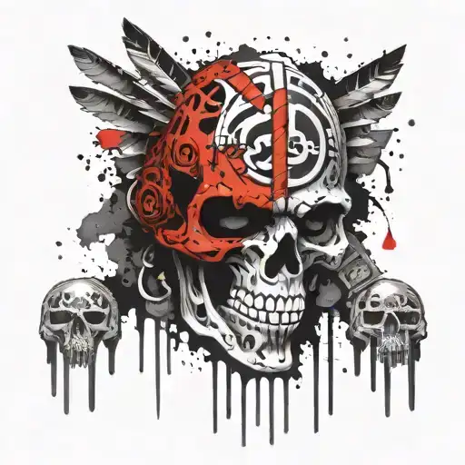 aztec god of death with skulls tattoo design idea