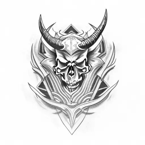 demon skull above rams skull tattoo design idea