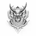 demon skull above rams skull tattoo design idea