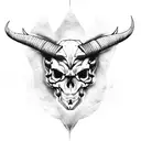 demon skull above rams skull tattoo design idea