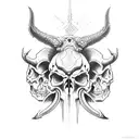 demon skull above rams skull tattoo design idea