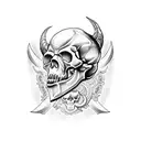 demon skull above rams skull tattoo design idea