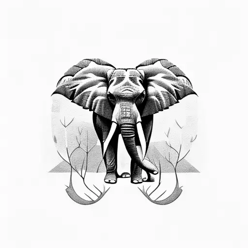 plants with an elephant and Great Horned Owl tattoo design idea