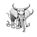 plants with an elephant and Great Horned Owl tattoo design idea