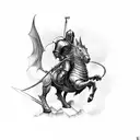 A detailed illustration of a knight battling a dragon, with the Bible verse 'Onward Christian Soldiers' incorporated into the design. tattoo design idea