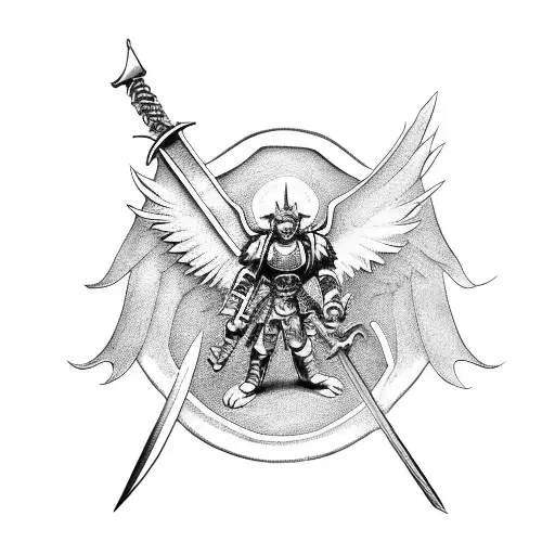warhammer cherub holding a sword tattoo design idea