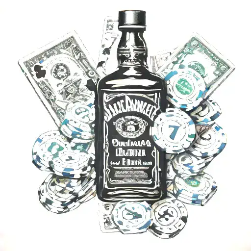 Jack Daniels number 7 with poker chips and money  tattoo design idea