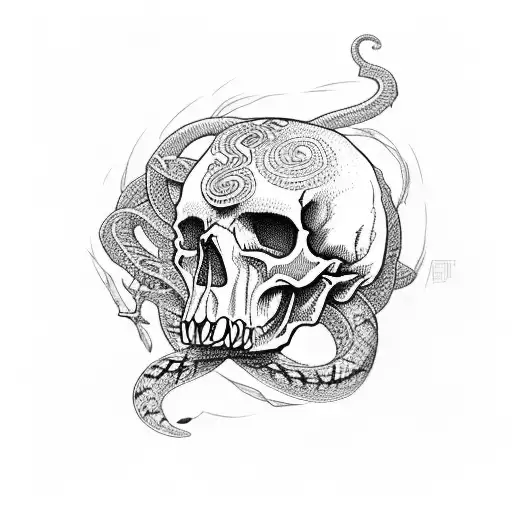skull and snake  tattoo design idea