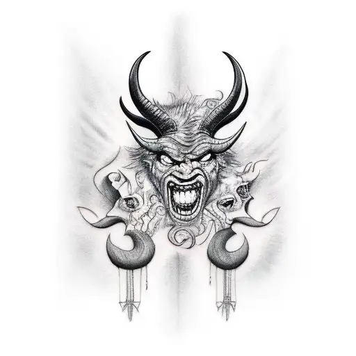 the devil and god midnight train tattoo design idea