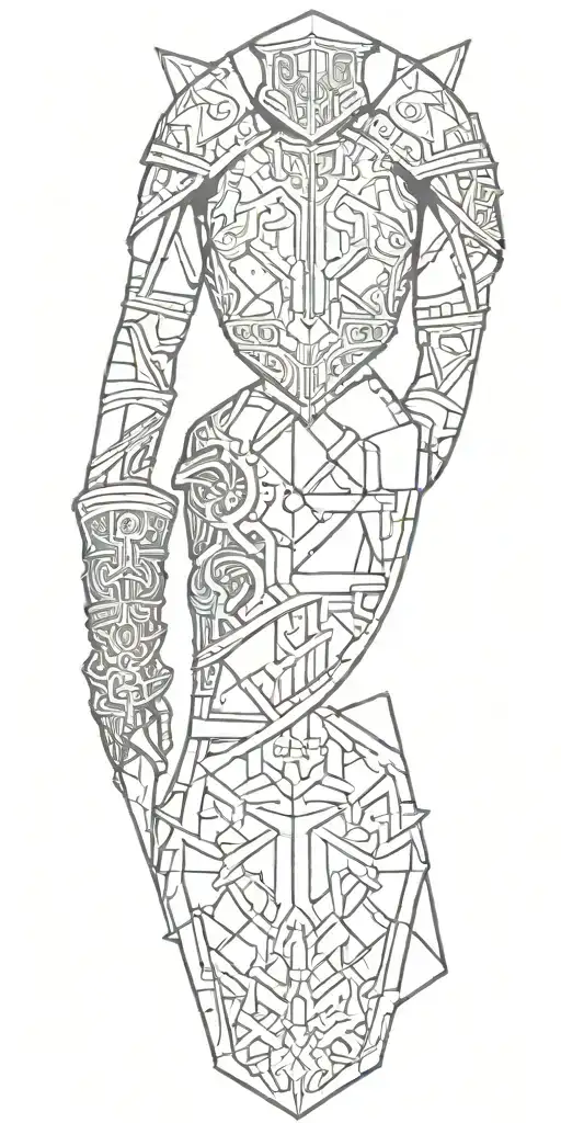 Geometric tattoo featuring medieval armor tattoo design idea