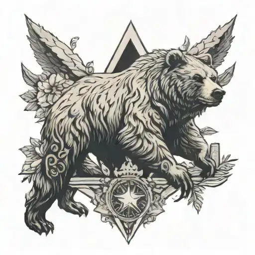 A tattoo featuring a grizzly bear surrounded by tarot card elements, symbolizing strength and mystery in the client's life tattoo design idea