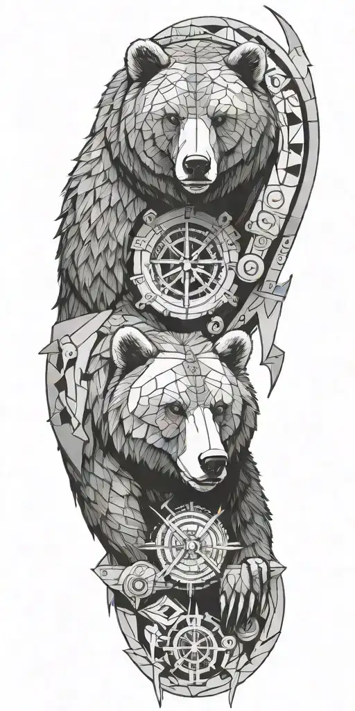 Armor incorporating a compass,grizzly bear,pipe wrenches, spatulas tattoo design idea