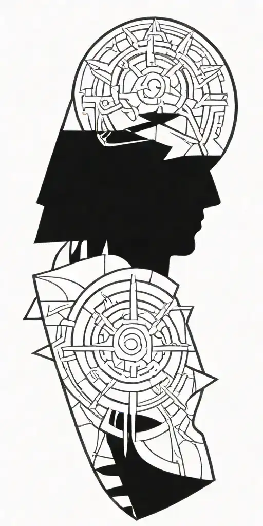 Geometric tattoo featuring medieval armor tattoo design idea