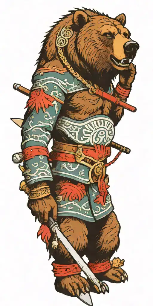 Armor incorporating a compass, angry grizzly bear, pipe wrenches, spatulas tattoo design idea