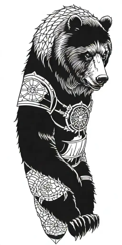 Grizzly Bear encased in Armor incorporating a compass tattoo design idea