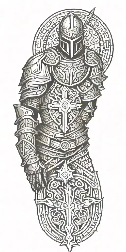 Geometric tattoo featuring medieval armor tattoo design idea