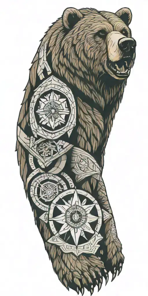 Grizzly Bear Armour with geometrical design featuring a compass tattoo design idea