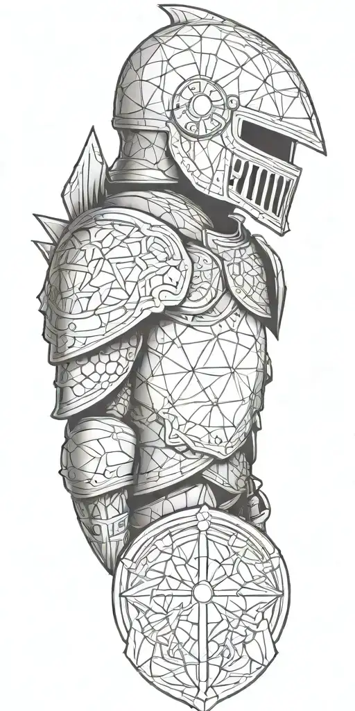 Geometric tattoo featuring medieval armor tattoo design idea