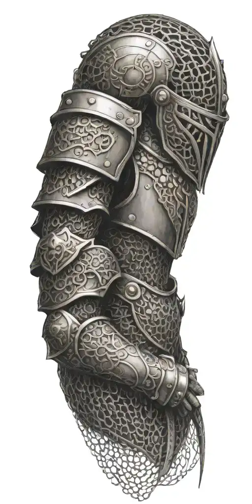 battle armor including chain mail sleeve tattoo design idea