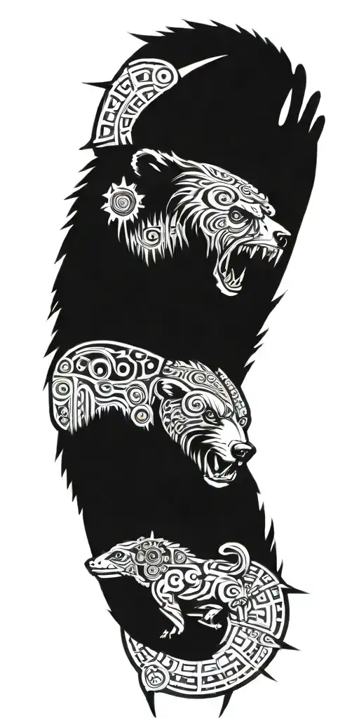 Armor incorporating a compass, angry grizzly bear, pipe wrenches, spatulas tattoo design idea