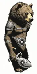 Armor incorporating a compass, angry grizzly bear, pipe wrenches, spatulas tattoo design idea