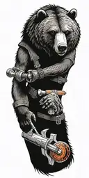 Armor incorporating a compass, angry grizzly bear, pipe wrenches, spatulas tattoo design idea