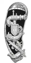 A pipefitter's tools arranged in a medieval shield shape tattoo design idea