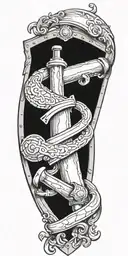 A pipefitter's tools arranged in a medieval shield shape tattoo design idea