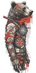 Armor incorporating a compass, angry grizzly bear, pipe wrenches, spatulas tattoo design idea