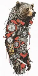 Armor incorporating a compass, angry grizzly bear, pipe wrenches, spatulas tattoo design idea