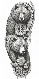 Armor incorporating a compass,grizzly bear,pipe wrenches, spatulas tattoo design idea