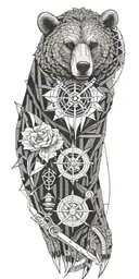 Armor incorporating a compass,grizzly bear,pipe wrenches, spatulas tattoo design idea