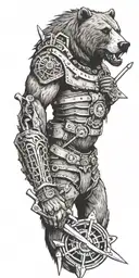 Armor incorporating a compass, angry grizzly bear, pipe wrenches, spatulas tattoo design idea