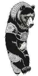 Grizzly Bear encased in Armor incorporating a compass tattoo design idea