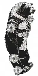 Grizzly Bear encased in Armor incorporating a compass tattoo design idea