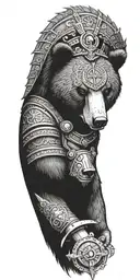 Midieval armor incorporating a compass, angry grizzly bear, pipe wrenches, spatulas tattoo design idea