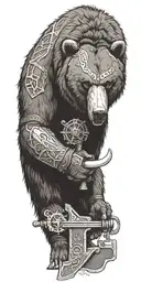 Midieval armor incorporating a compass, angry grizzly bear, pipe wrenches, spatulas tattoo design idea