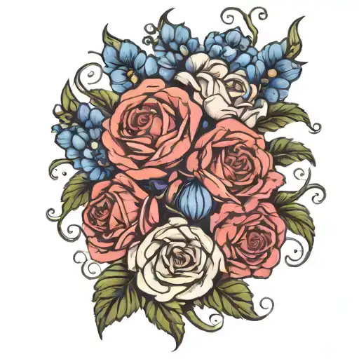 Roses delphiniums carnations tattoo design idea