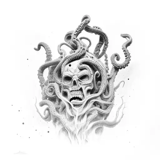 Broken David statue with creepy dark tentacles tattoo design idea