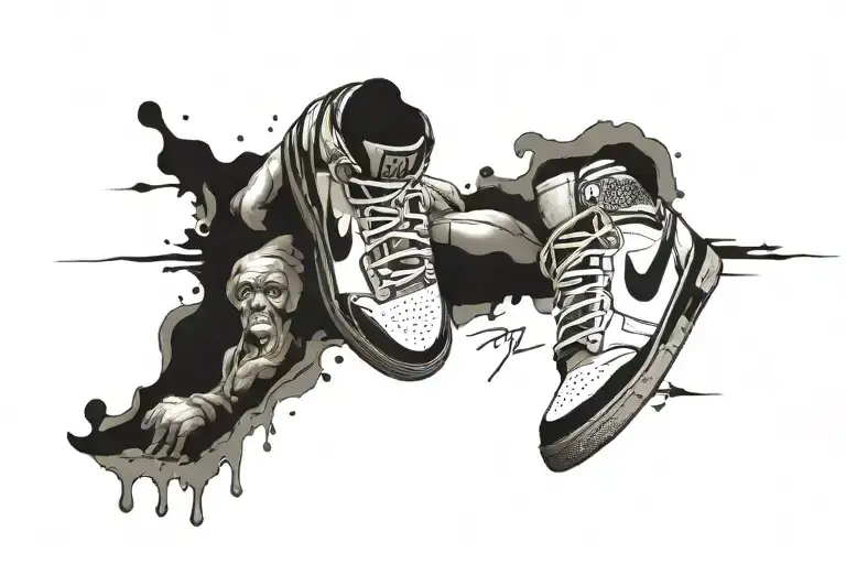 micheal jordan eating an Air Jordan high og black shoe tattoo design idea