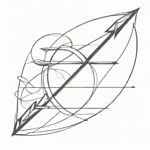 simple black and white sketch of arrow and bow that creating the letter 'A'  tattoo design idea