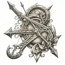 Sagittarius arrow and bow with the letter 'A' integrated seamlessly. focusing on the essential elements of the arrow and tattoo design idea