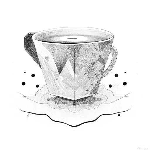 An abstract design combining the shape of a coffee cup and a square car tattoo design idea