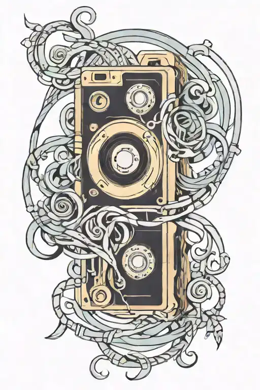 cassette tape unraveling tattoo design idea